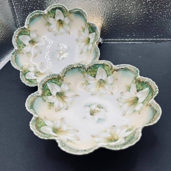 Unmarked Pressor Style Fruit Servicing Bowls with Lily Pattern - Picture 1 of 3